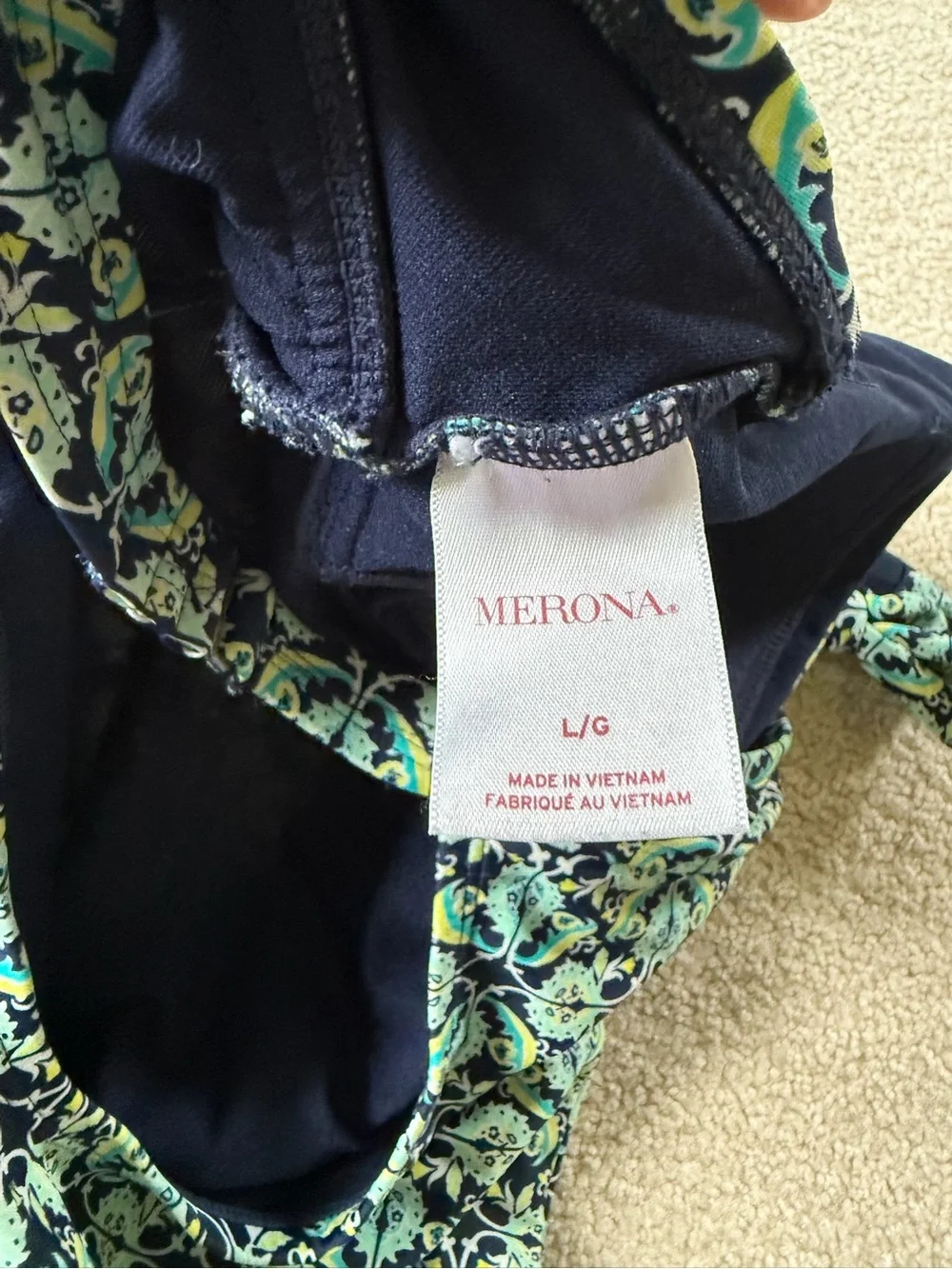 Merona Green and Navy Patterned Halter One-Piece Swimsuit Large